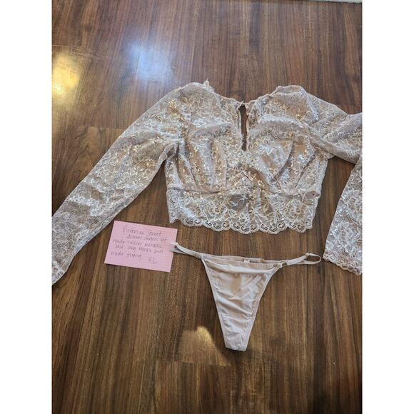 Victorias Secret Dream Angels Lace Long Sleeve Bra Nude And Silver Metallic And